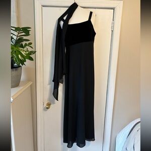 Elegant floor length gown with scarf